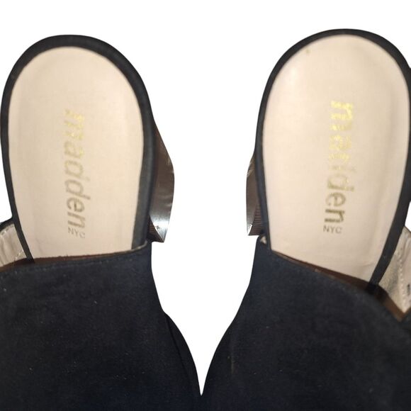 Madden NYC Chunky Stacked Heel Sandal Slingback Black Micro Suede 5" size 10M - Picture 13 of 16